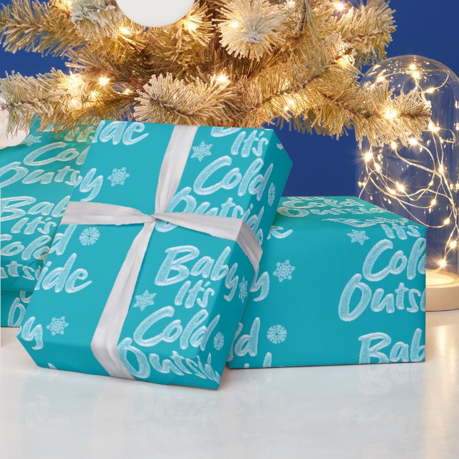 Baby It's Cold Outside Aqua Teal Frozen Christmas Wrapping Paper (Holidays)