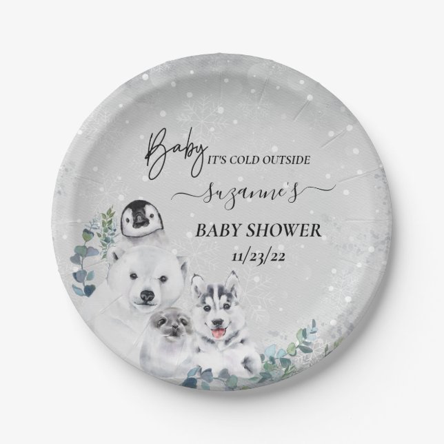 Baby It's Cold Outside Arctic Animal Shower Winter Paper Plate (Front)