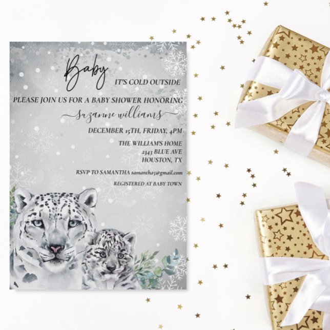 Baby It's Cold Outside Arctic Animal Snow Leopard  Invitation (Creator Uploaded)