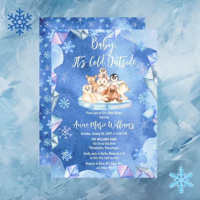 Baby It's Cold Outside Arctic Animals Baby Shower  Invitation ("Baby, It's Cold Outside" Arctic Animals on Iceberg Winter Boy Baby Shower Invitation)