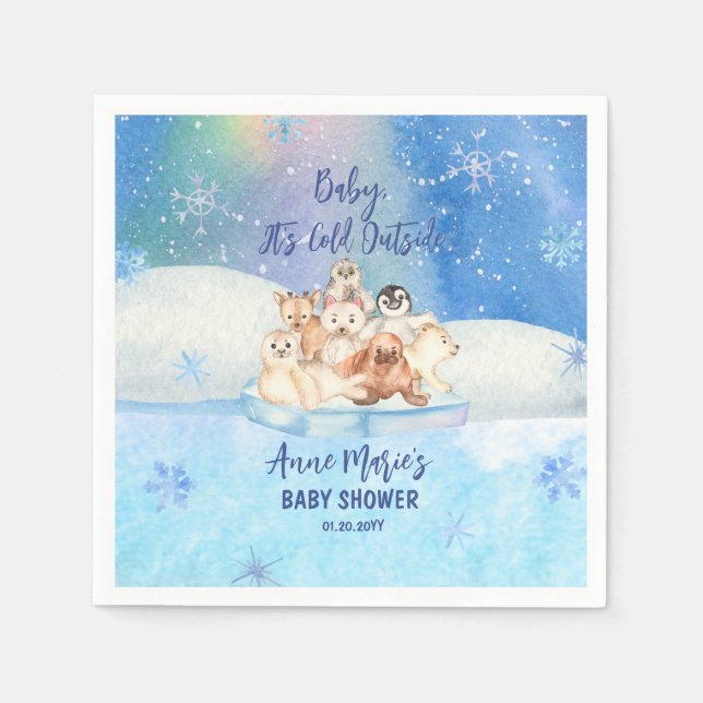 Baby It's Cold Outside Arctic Animals Baby Shower  Napkin (Front)