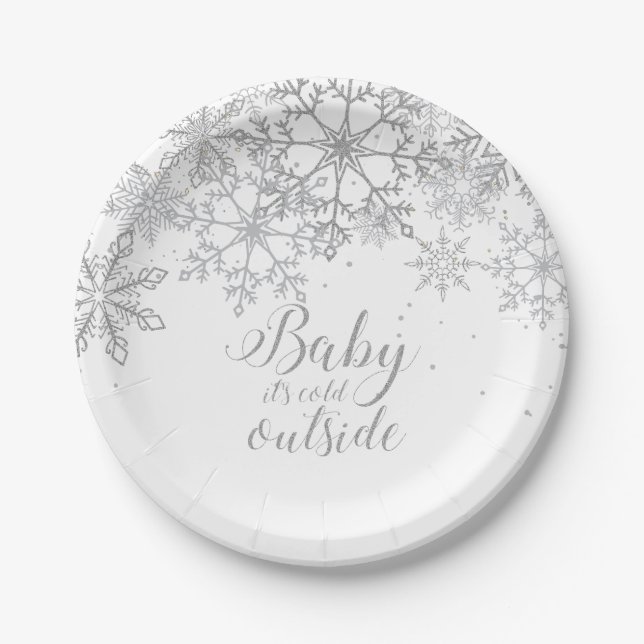 Baby it's Cold Outside Baby Showe Silver Paper Plate (Front)