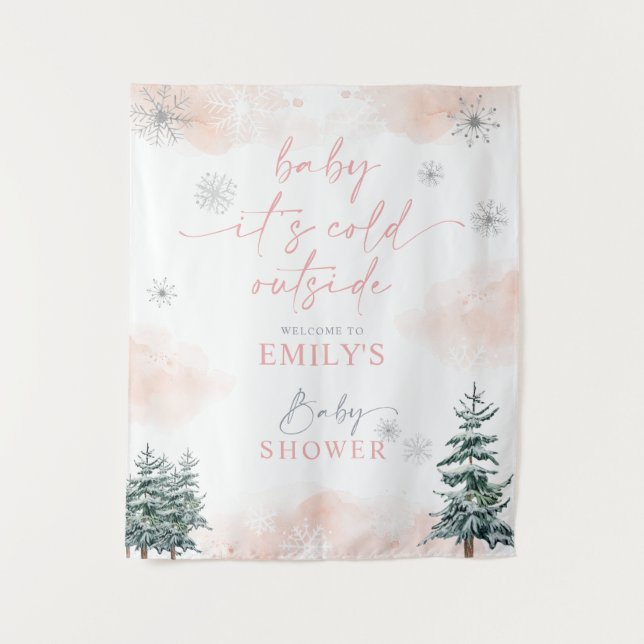 Baby It's Cold Outside Baby shower Backdrop Tapestry (Front)
