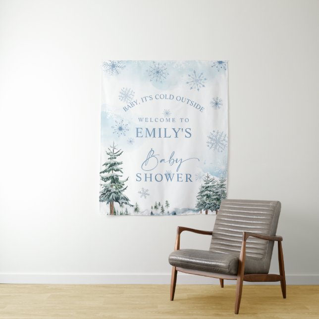 Baby It's Cold Outside Baby Shower Backdrop Tapestry (In Situ)