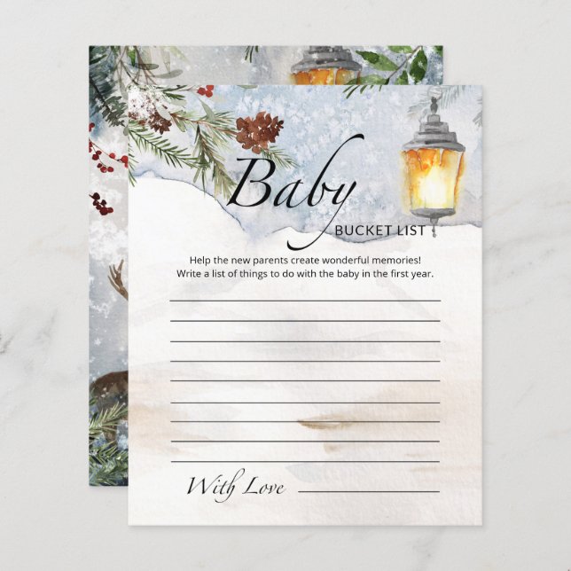 Baby it's cold outside baby shower bucket list (Front/Back)