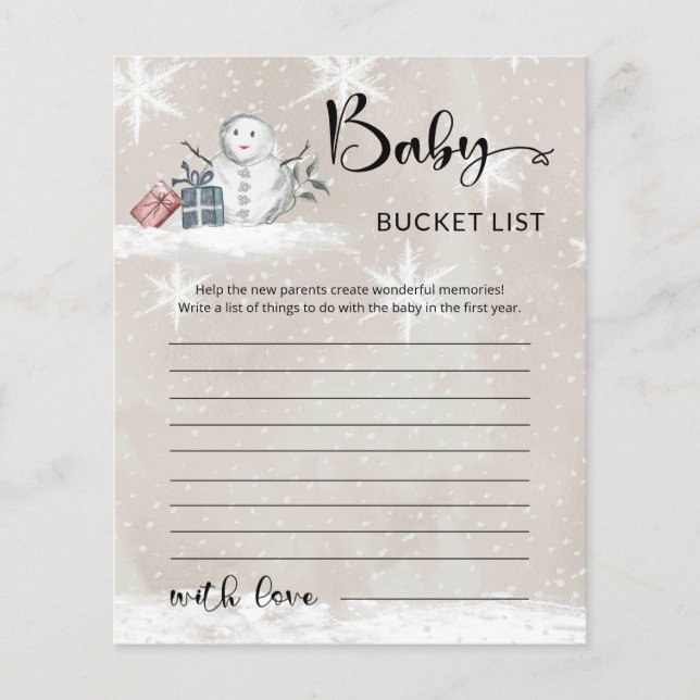 Baby it's cold outside baby shower bucket list (Front)