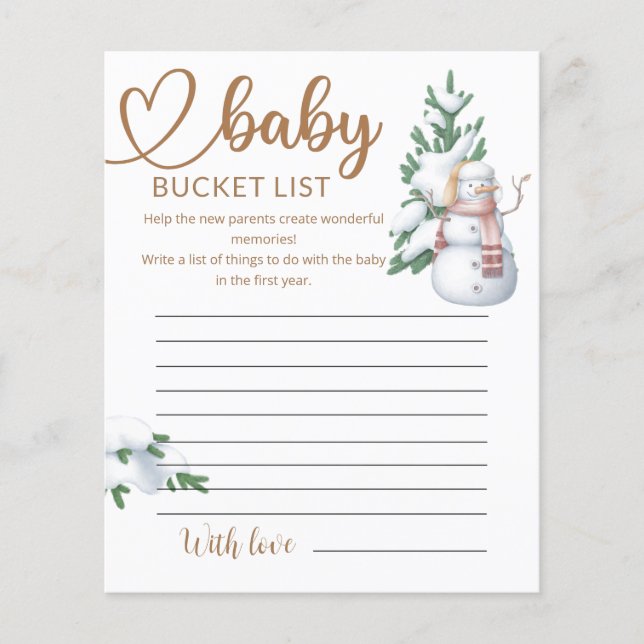Baby its Cold Outside Baby Shower Bucket List (Front)