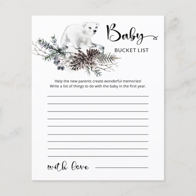 Baby it's cold outside baby shower bucket list (Front)
