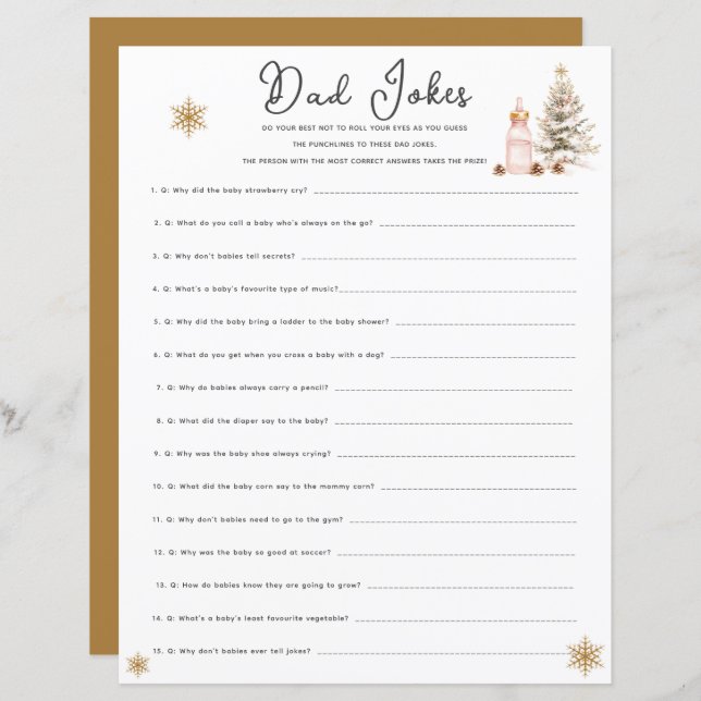 Baby It's Cold Outside Baby Shower Dad Jokes Game (Front/Back)