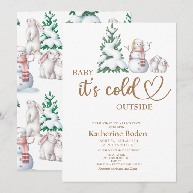 Baby it's cold outside baby shower invitation  (Front/Back)