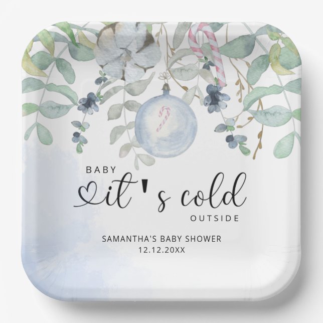 Baby it's cold outside baby shower invitation paper plate (Front)