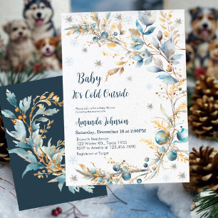 Baby It's Cold Outside Baby Shower Navy Gold Invitation