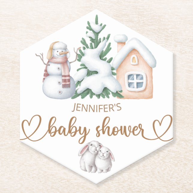 Baby it's cold outside baby shower  paper coaster (Front)