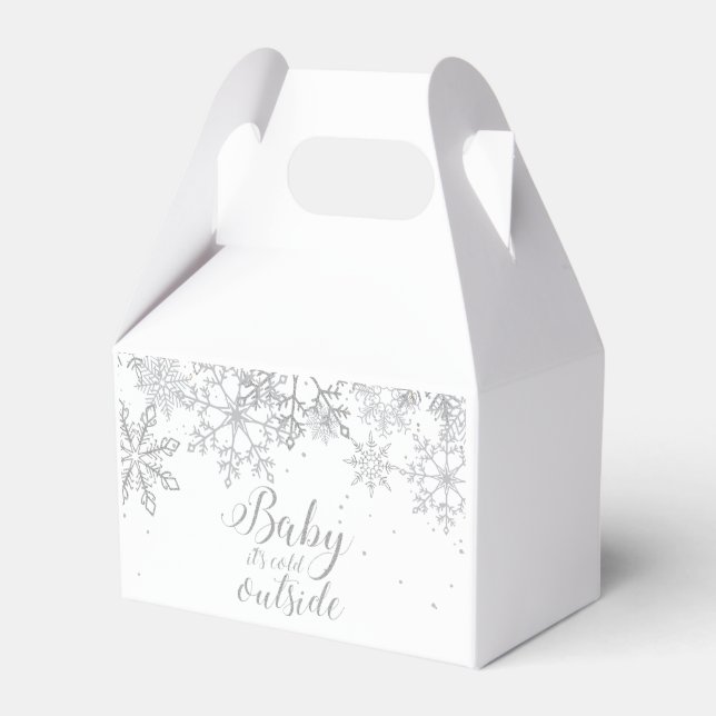 Baby it's Cold Outside Baby Shower Silver Favour Box (Front Side)