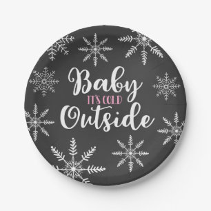 Baby It's Cold Outside Baby Shower Snowflake Pink Paper Plate