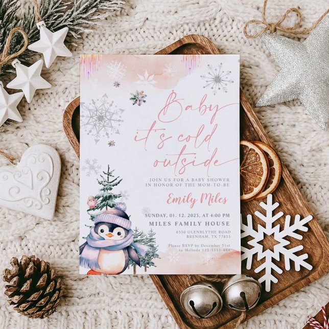 Baby it's cold outside, Baby shower winter Penguin Invitation (Creator Uploaded)