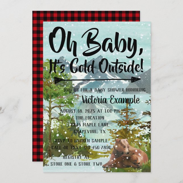 Baby Its Cold Outside Bear Baby Shower Inivtations Invitation (Front/Back)