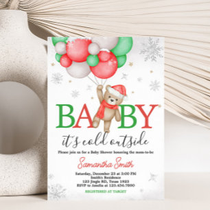 Baby It's Cold Outside Bear Balloon Baby Shower Invitation