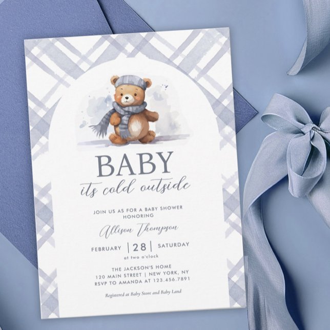 Baby it's Cold Outside Bear Boy Baby Shower Invitation (Creator Uploaded)