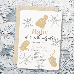 Baby It's Cold Outside Beig Beanie Baby Shower Invitation