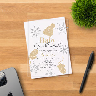 Baby It's Cold Outside Beige Beanie Baby Shower Acrylic Invitations