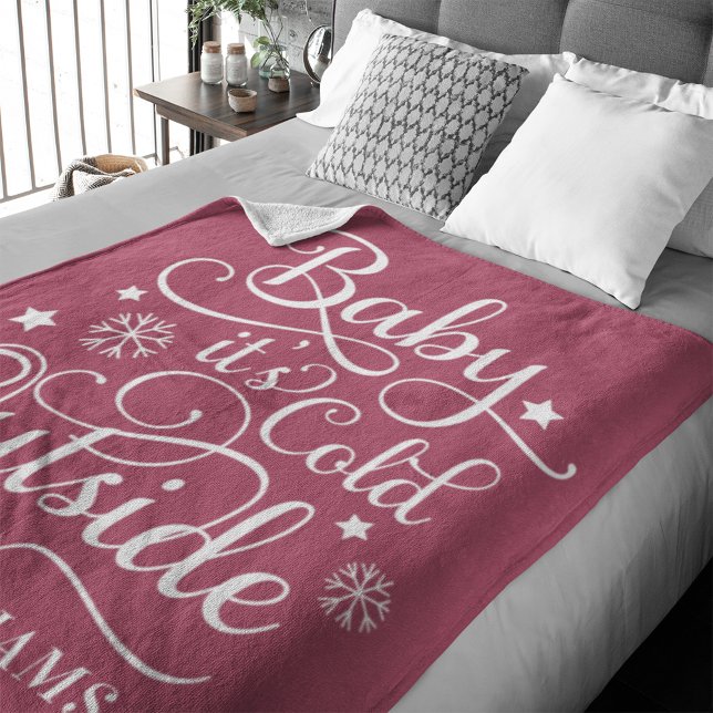 Baby Its Cold Outside Berry Script Family Holiday Fleece Blanket (Creator Uploaded)