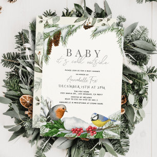 Baby It's Cold Outside Birds Winter Baby Shower Invitation
