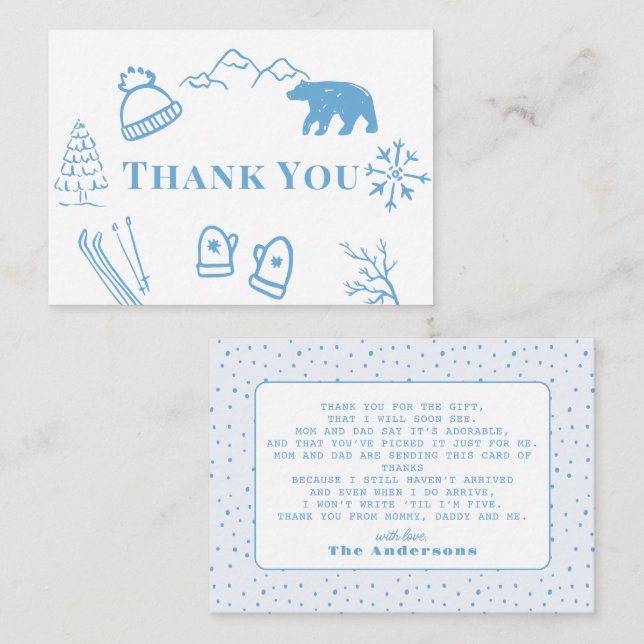 Baby It's Cold Outside Blue Baby Shower Thank You Card (Front/Back)