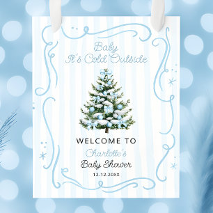 Baby It's Cold Outside Blue Baby Shower Welcome Poster