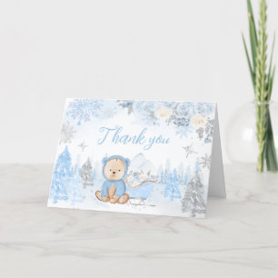 Baby Its Cold Outside Blue Bear Baby Shower  Thank You Card