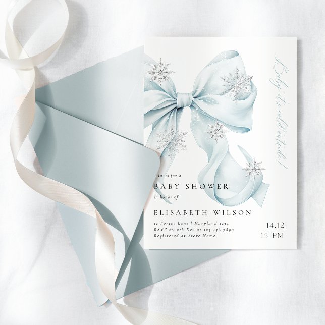 Baby It's Cold Outside Blue Bow Baby Shower Invitation (Creator Uploaded)