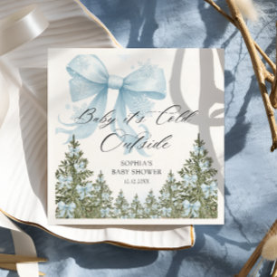 Baby Its Cold Outside Blue Bow Baby Shower Napkin