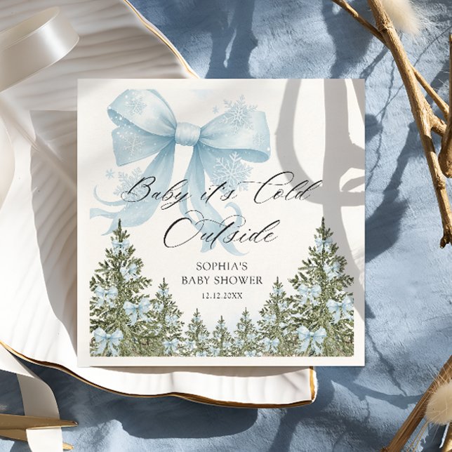 Baby Its Cold Outside Blue Bow Baby Shower Napkin (Creator Uploaded)
