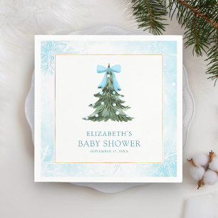 Baby It's Cold Outside Blue Bow Baby Shower Napkin