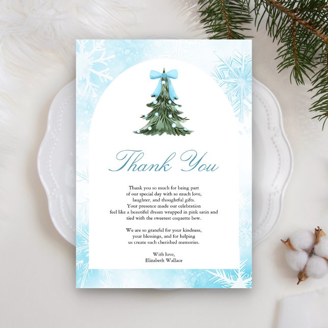 Baby It's Cold Outside Blue Bow Baby Shower Thank You Card (Creator Uploaded)
