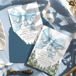 Baby It's Cold Outside Blue Bow Winter Baby Shower Invitation