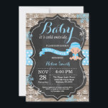 Baby its Cold Outside Blue Boy Baby Shower Invitation<br><div class="desc">Baby its Cold Outside Rustic Winter Baby Shower invitation. Blue Snowflake. Rustic Wood Chalkboard Background. Country Vintage Retro Barn. Boy Baby Shower Invitation. Winter Holiday Baby Shower Invite. Blue and White Snowflakes. For further customisation,  please click the "Customise it" button and use our design tool to modify this template.</div>