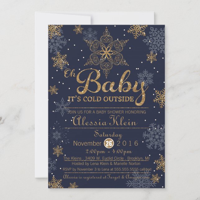 Baby It's Cold Outside, blue boy Shower Invitation (Front)