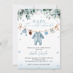 Baby it's Cold Outside Blue Clothes Baby Shower Invitation