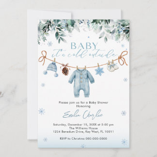 Baby it's Cold Outside Blue Clothes  Baby Shower  Invitation
