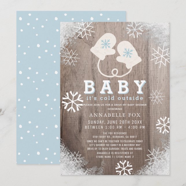 Baby Its Cold Outside Blue Drive-by Baby Shower Invitation (Front/Back)