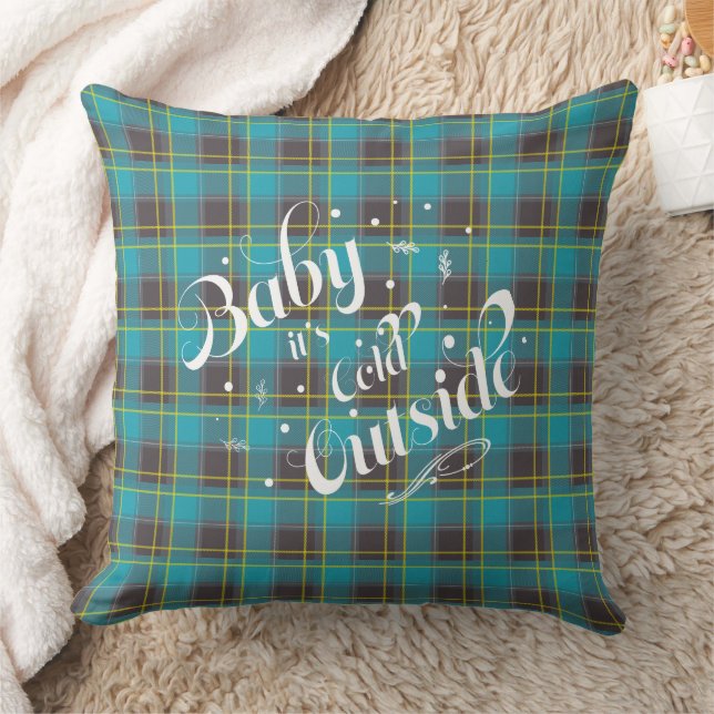 Baby it's Cold Outside Blue Plaid Holiday Modern Cushion (Blanket)