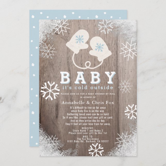 Baby Its Cold Outside Blue Shower by Mail Invitation (Front/Back)