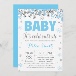 Baby its Cold Outside Blue Silver Boy Baby Shower Invitation