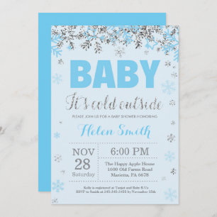Baby its Cold Outside Blue Silver Boy Baby Shower Invitation