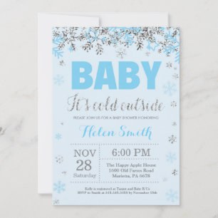 Baby its Cold Outside Blue Silver Boy Baby Shower Invitation