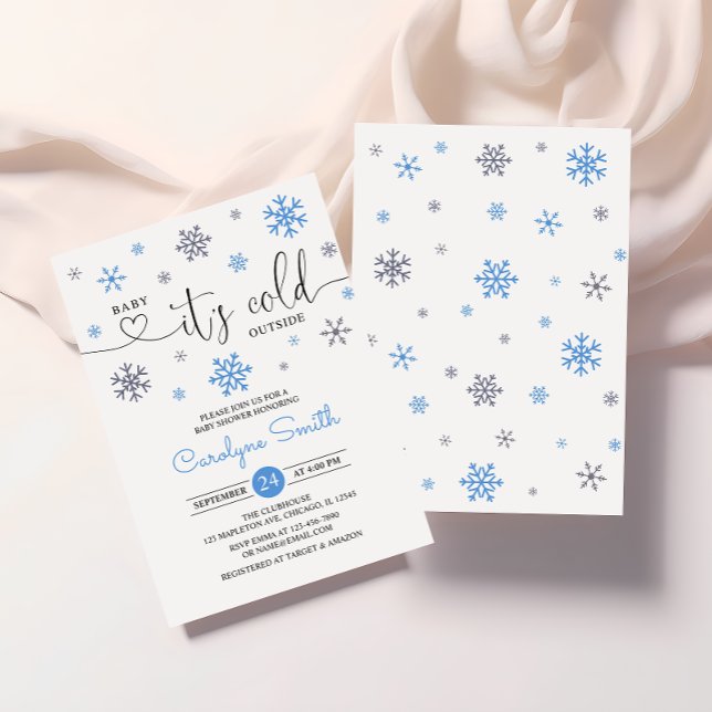 Baby it's Cold Outside Blue Snowflake Baby Shower Invitation (Creator Uploaded)