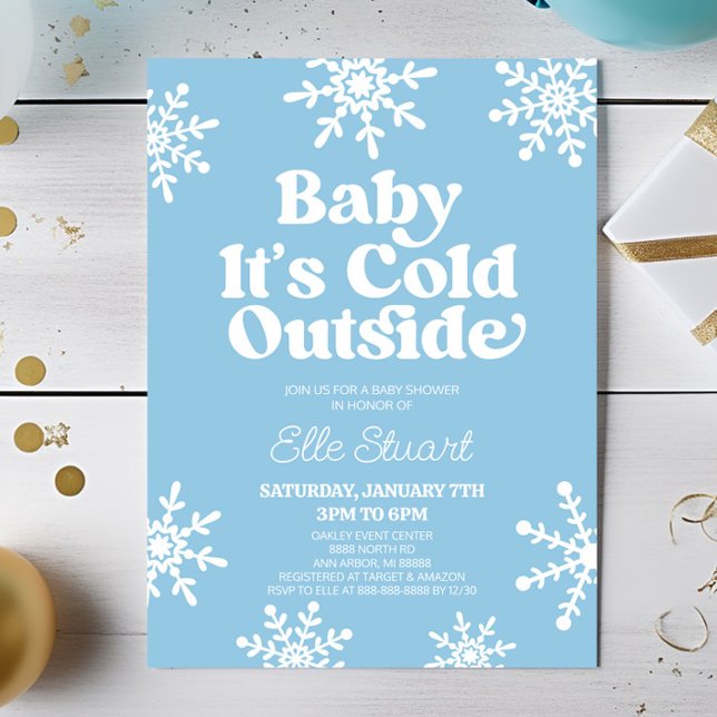Baby It's Cold Outside Blue Snowflake Baby Shower Invitation (Creator Uploaded)