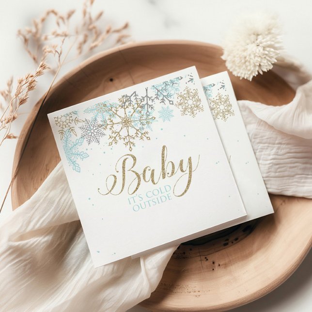 Baby It's Cold Outside Blue Snowflake Baby Shower Napkin (Creator Uploaded)