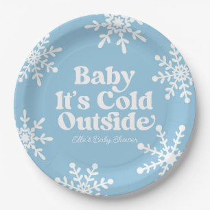 Baby It's Cold Outside Blue Snowflake Baby Shower Paper Plate